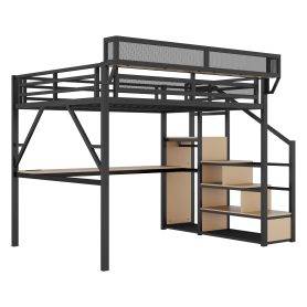 Queen Size Metal Loft Bed with Desk, Charging Station, Stairs and Light 36 Queen Size Metal Loft Bed with Desk, Charging Station, Stairs and Light