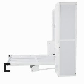 Queen Size Wood Murphy Bed With Wardrobe, Desk, Gas Struts and Charging Station