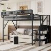 Metal Twin Xl Size Loft Bed With Stairs, Storage Shelves and Wardrobe