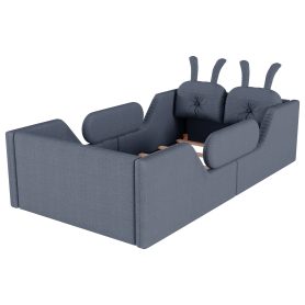 Twin Size Upholstered Platform Bed with Rabbit Cushion