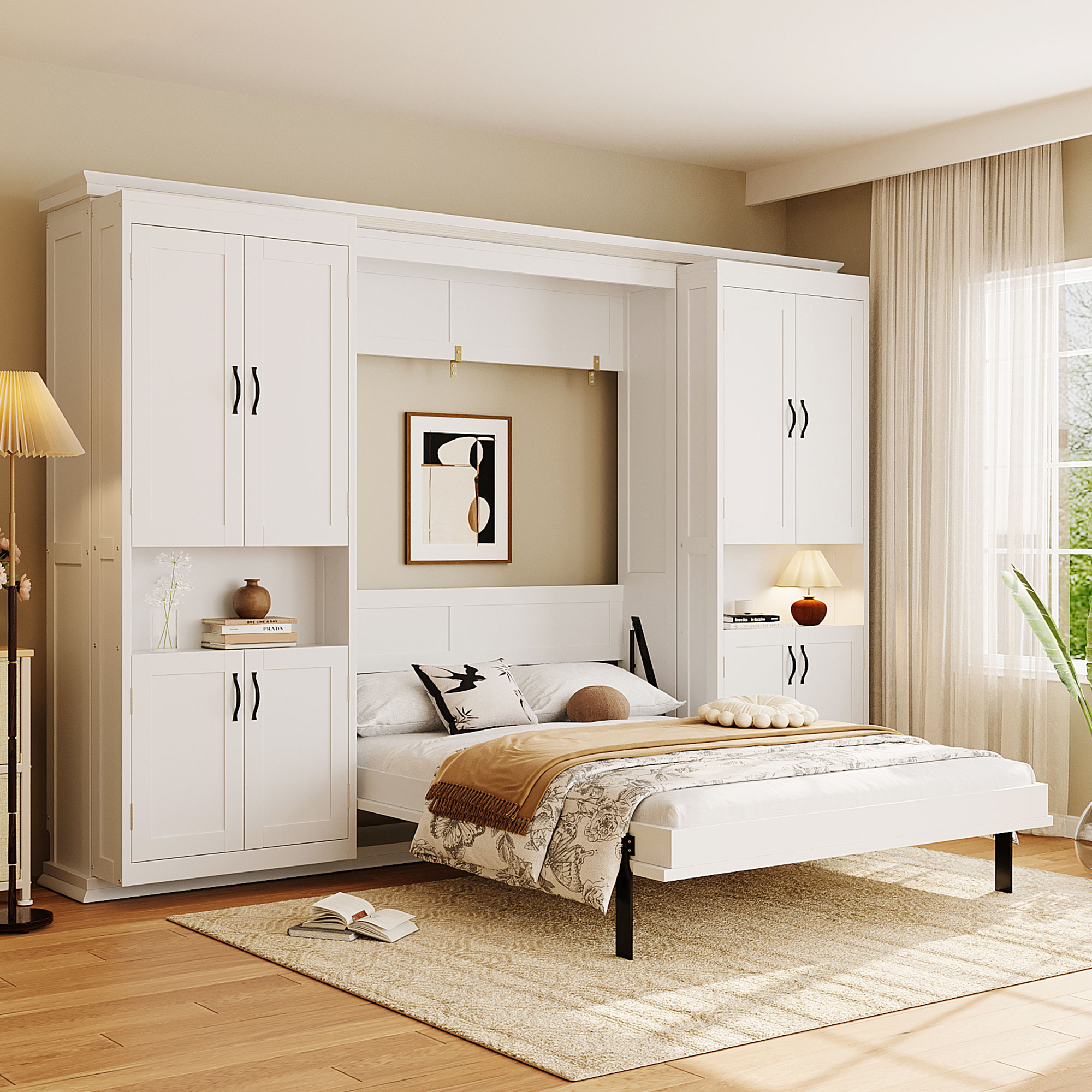 Queen Murphy Bed with Dual Sliding Storage Cabinets