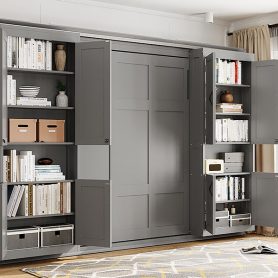 Queen Murphy Bed with Dual Sliding Storage Cabinets