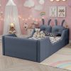 Twin Size Upholstered Platform Bed with Rabbit Cushion