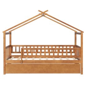 Wooden Twin Size House Bed With Twin Size Trundle