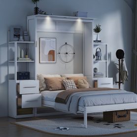 Full Size Murphy Bed Wall Bed With Shelves, Drawers And LED Lights 35 Full Size Murphy Bed Wall Bed With Shelves, Drawers And LED Lights