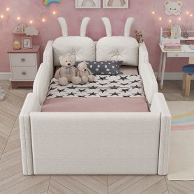 Twin Size Upholstered Platform Bed with Rabbit Cushion 29 Twin Size Upholstered Platform Bed with Rabbit Cushion