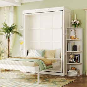 Rotating Queen Murphy Bed with Hidden Wall Cabinet, Shelves, Desk and Storage Racks
