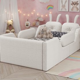 Twin Size Upholstered Platform Bed with Rabbit Cushion 30 Twin Size Upholstered Platform Bed with Rabbit Cushion