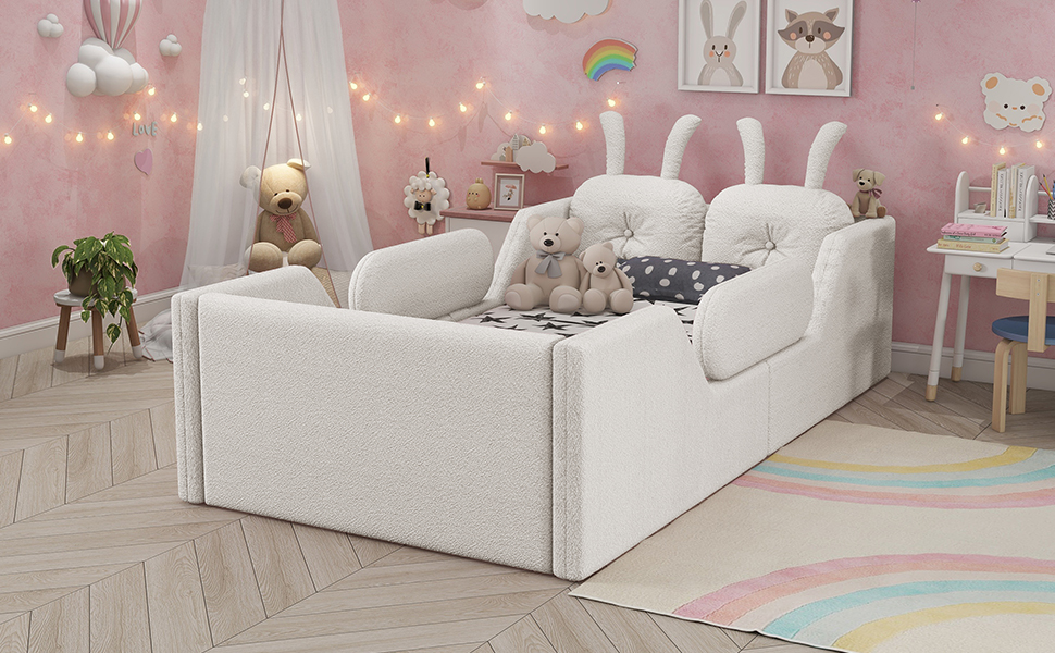 Twin Size Upholstered Platform Bed with Rabbit Cushion 15 Twin Size Upholstered Platform Bed with Rabbit Cushion