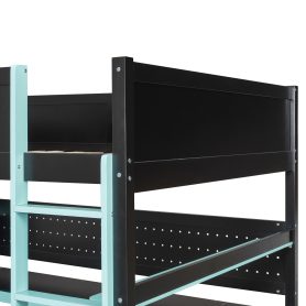 Full Size Wooden Gaming Loft Bed with Storage Stairs, Desk, Shelves & Pegboard