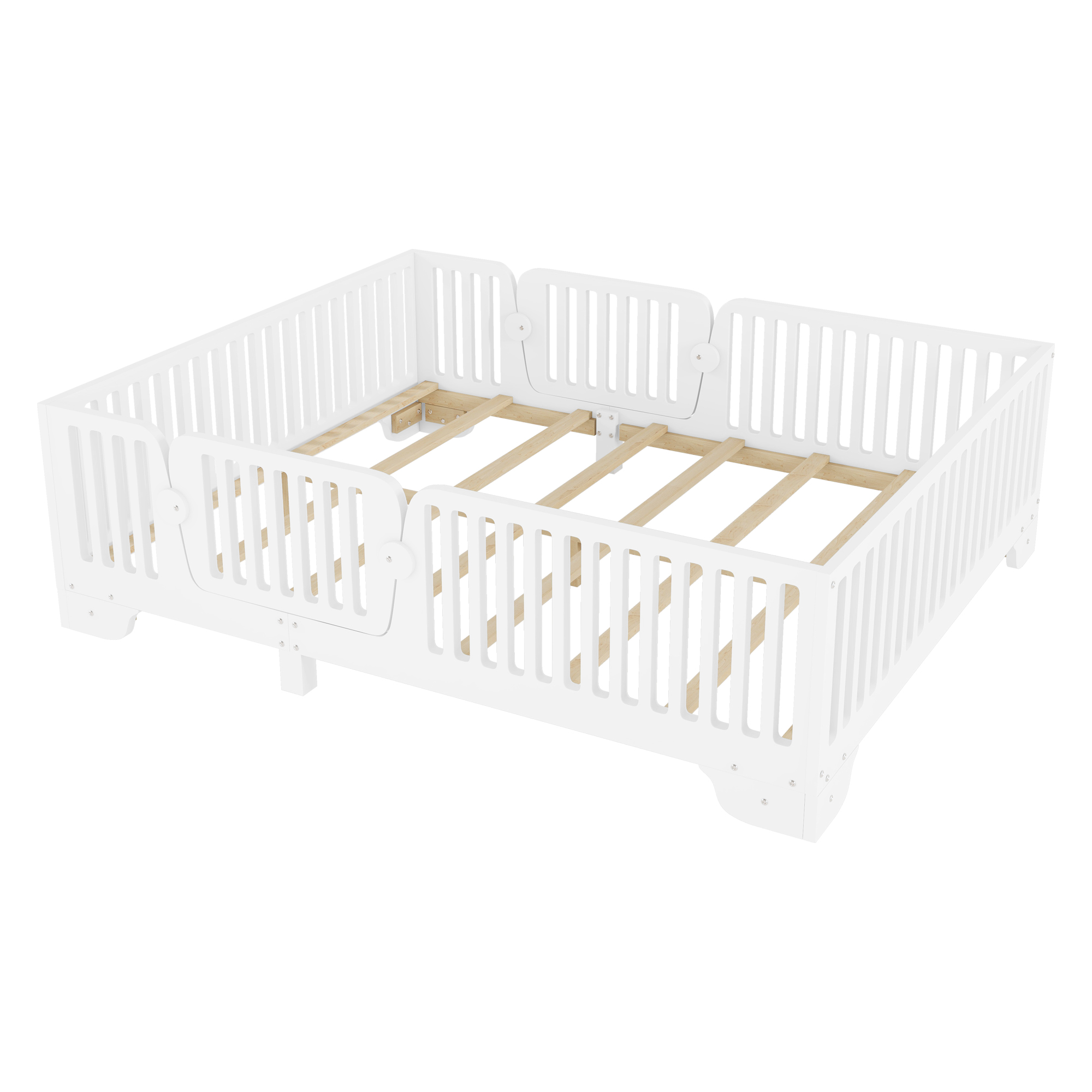 Full Floor Bed with Slats and Fence 14 Full Floor Bed with Slats and Fence