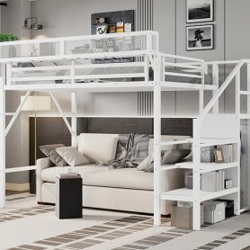 Metal Twin Xl Size Loft Bed With Stairs, Storage Shelves and Wardrobe 31 Metal Twin Xl Size Loft Bed With Stairs, Storage Shelves and Wardrobe