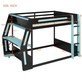 Full-Size Gaming Bunk Bed with Oversized RGB Desk, USB Charging Ports & Cable Grommet, LED Light Strip