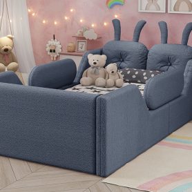 Twin Size Upholstered Platform Bed with Rabbit Cushion
