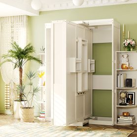 Rotating Queen Murphy Bed with Hidden Wall Cabinet, Shelves, Desk and Storage Racks