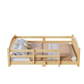 Full Montessori Floor Bed with Slats and Safety Guardrails