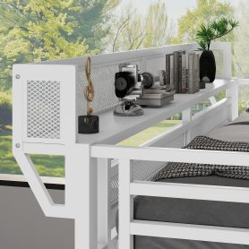 Metal Twin Xl Size Loft Bed With Stairs, Storage Shelves and Wardrobe 22 Metal Twin Xl Size Loft Bed With Stairs, Storage Shelves and Wardrobe