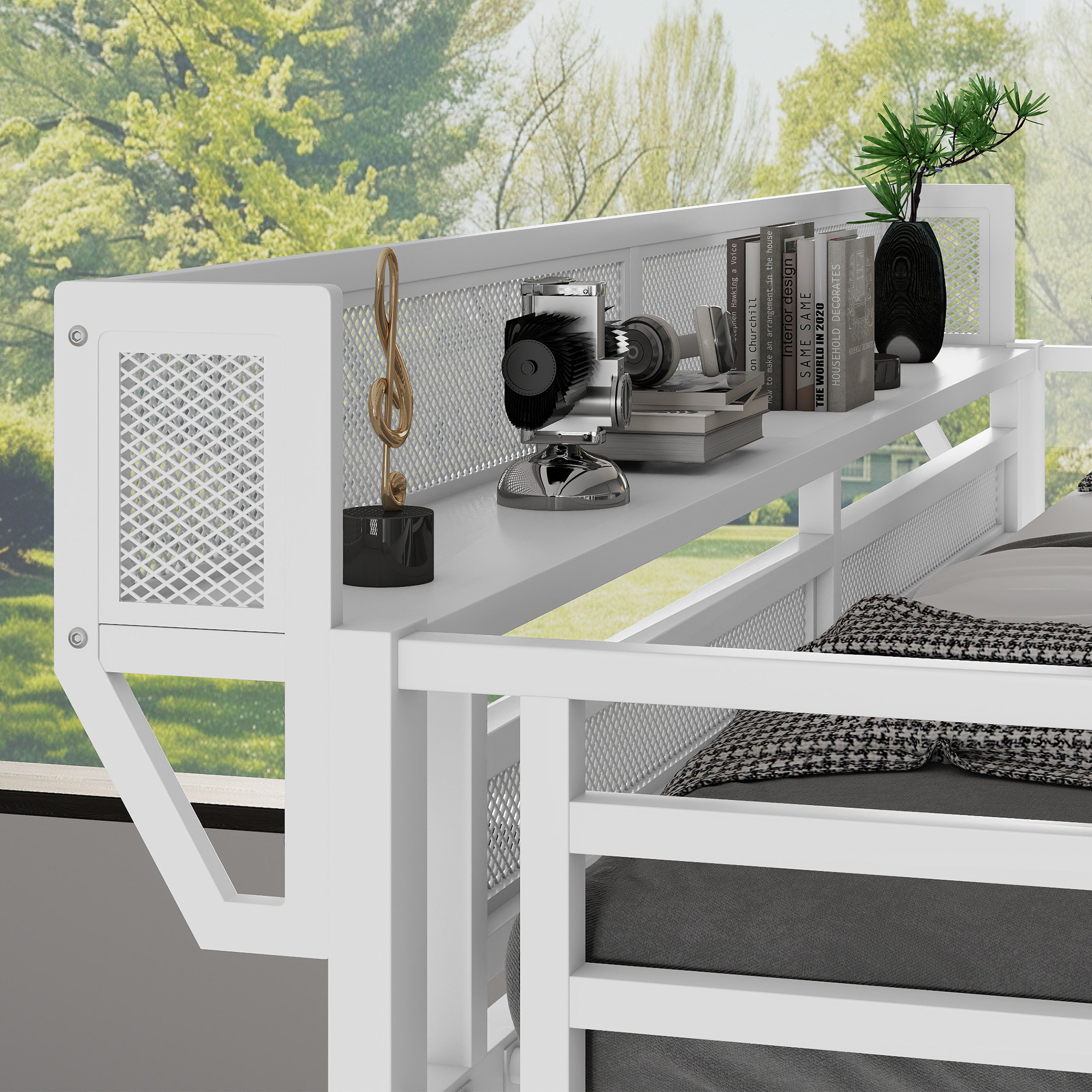 Metal Twin Xl Size Loft Bed With Stairs, Storage Shelves and Wardrobe 5 Metal Twin Xl Size Loft Bed With Stairs, Storage Shelves and Wardrobe