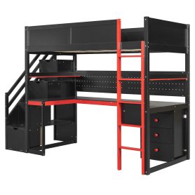 Twin Size Wooden Gaming Loft Bed with Storage Stairs, Desk, Shelves & Pegboard 40 Twin Size Wooden Gaming Loft Bed with Storage Stairs, Desk, Shelves & Pegboard