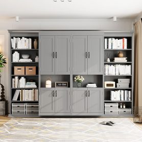 Queen Murphy Bed with Dual Sliding Storage Cabinets