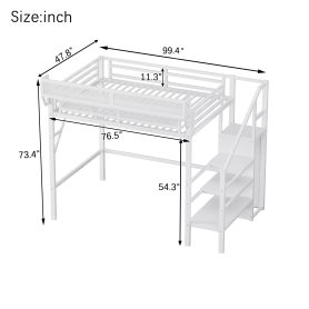 Metal Twin Xl Size Loft Bed With Stairs, Storage Shelves and Wardrobe 30 Metal Twin Xl Size Loft Bed With Stairs, Storage Shelves and Wardrobe