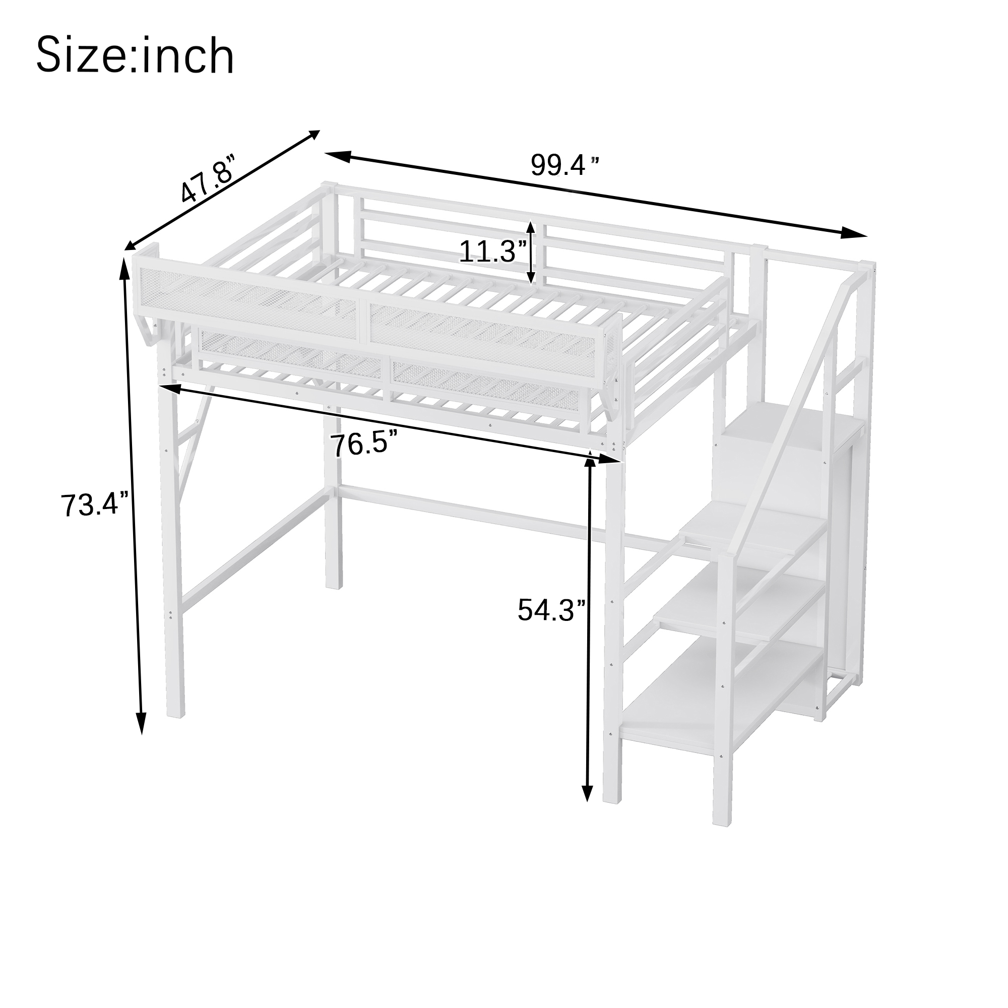 Metal Twin Xl Size Loft Bed With Stairs, Storage Shelves and Wardrobe 13 Metal Twin Xl Size Loft Bed With Stairs, Storage Shelves and Wardrobe