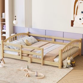 Full Montessori Floor Bed with Slats and Safety Guardrails