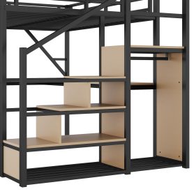 Queen Size Metal Loft Bed with Desk, Charging Station, Stairs and Light 32 Queen Size Metal Loft Bed with Desk, Charging Station, Stairs and Light