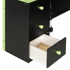 Full Size Wood Loft Bed with Desk, Ample Storage Space and Light