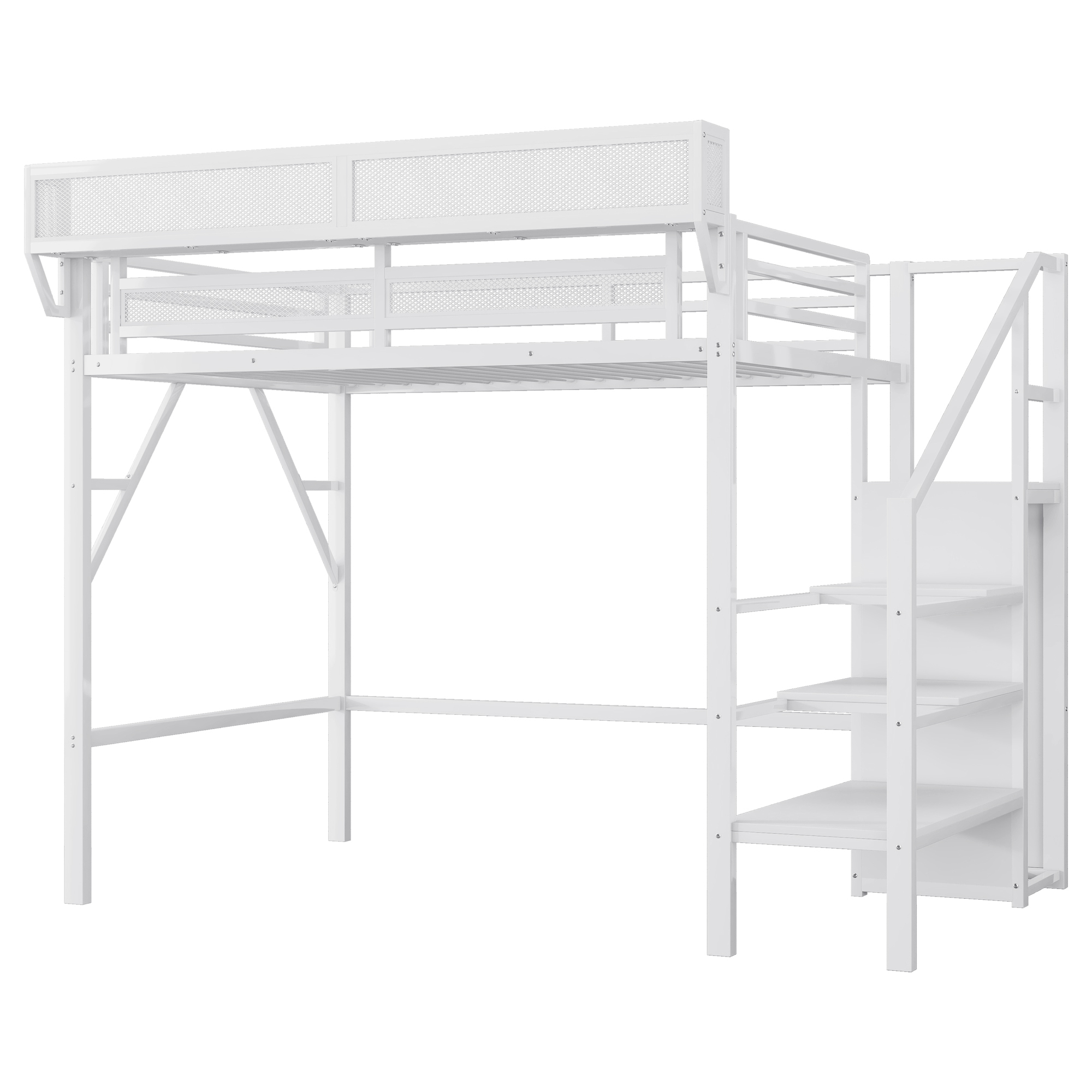 Metal Twin Xl Size Loft Bed With Stairs, Storage Shelves and Wardrobe 9 Metal Twin Xl Size Loft Bed With Stairs, Storage Shelves and Wardrobe
