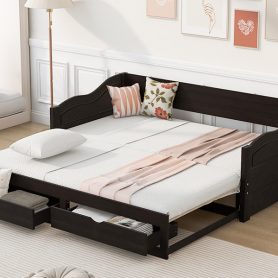 Wooden Daybed with Trundle Bed and Drawers 42 Wooden Daybed with Trundle Bed and Drawers