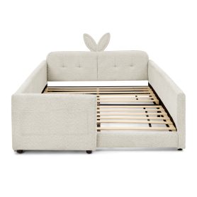 Full Size Upholstered Platform Bed with Cute Rabbit Ear Shaped Headboard