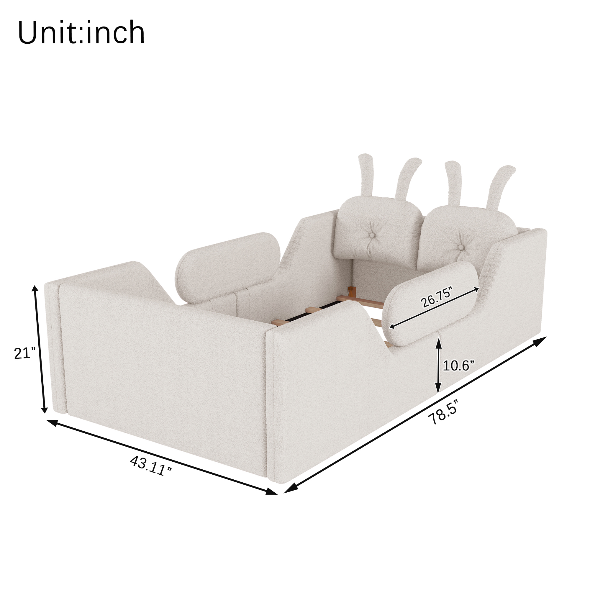 Twin Size Upholstered Platform Bed with Rabbit Cushion 11 Twin Size Upholstered Platform Bed with Rabbit Cushion