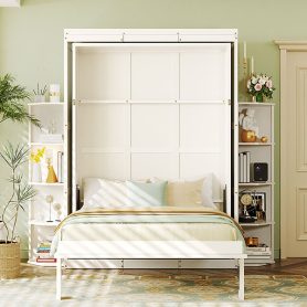 Rotating Queen Murphy Bed with Hidden Wall Cabinet, Shelves, Desk and Storage Racks