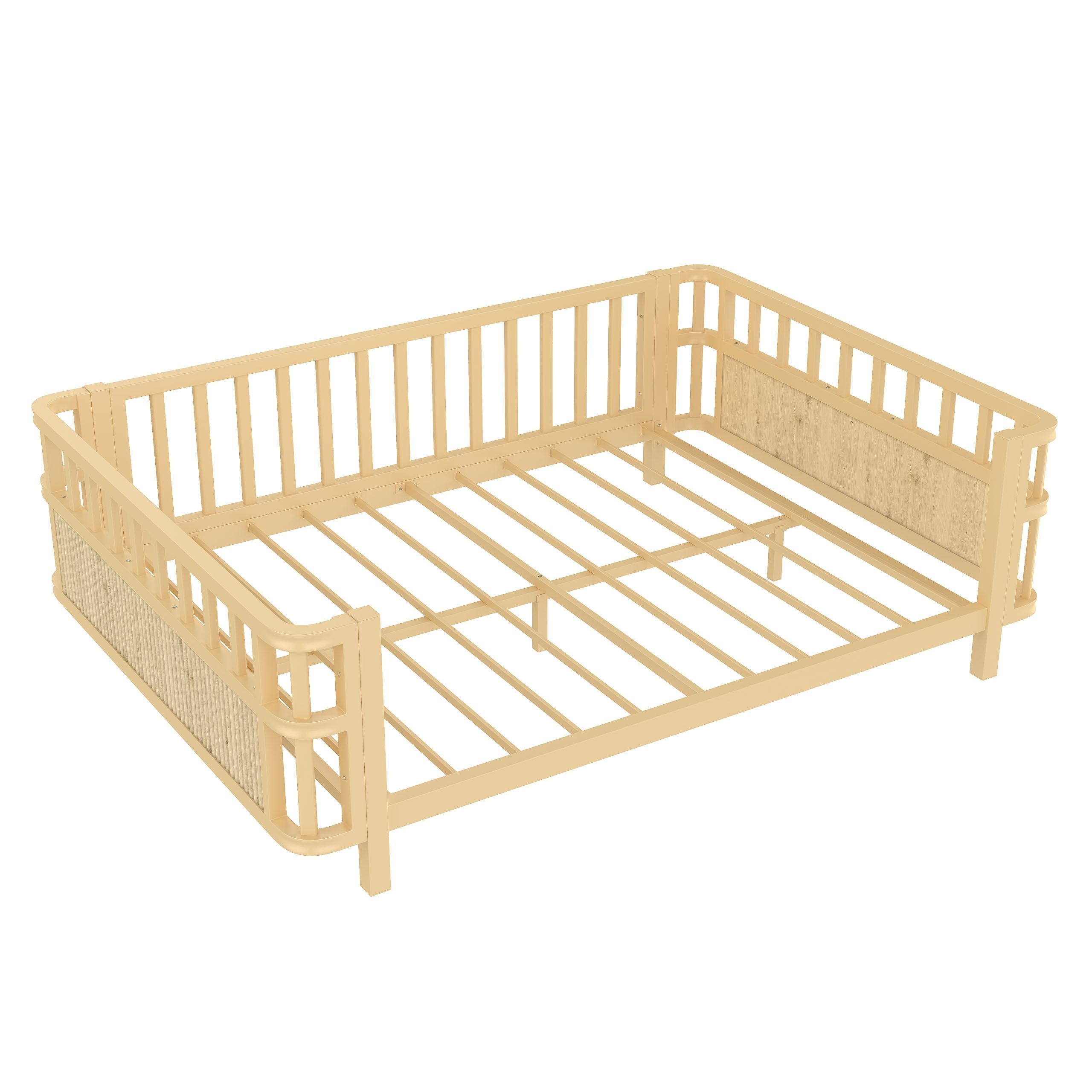 Children's Double Wooden Platform Bed With Railings 9 Children's Double Wooden Platform Bed With Railings