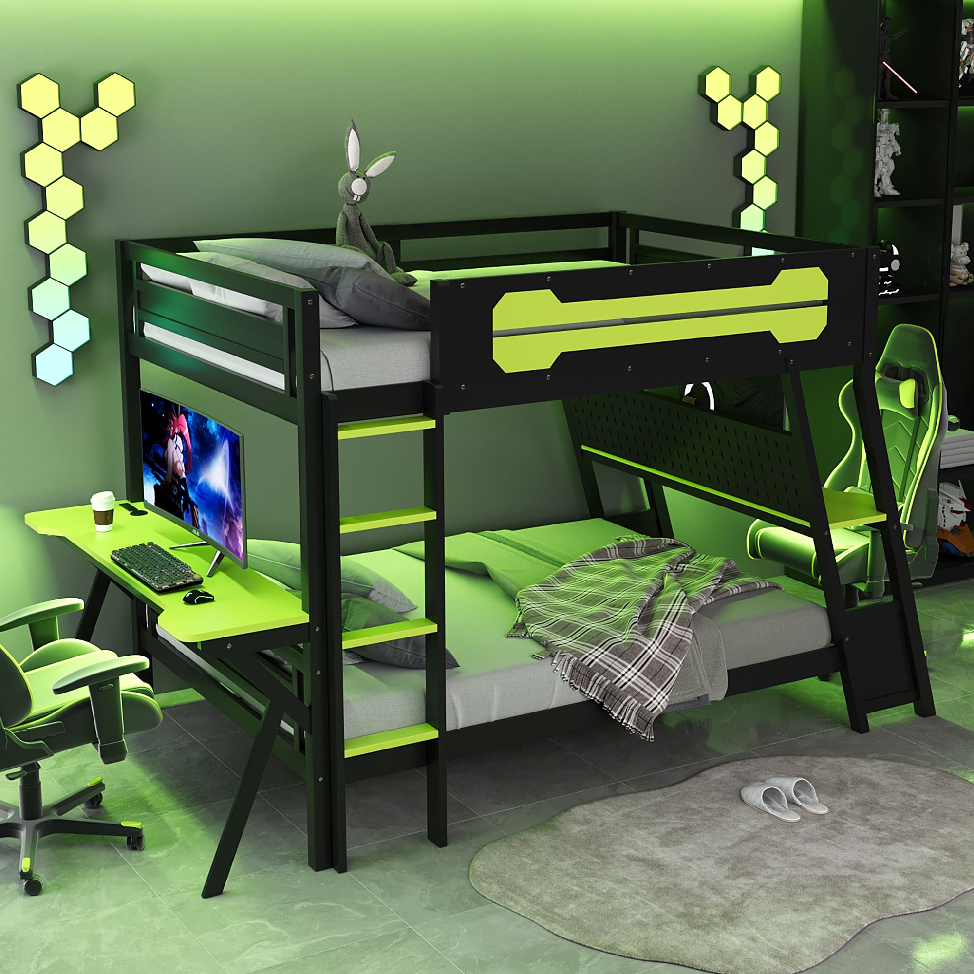 Assembly Instruction For LT000274AAG 8 Full Size Bunk Bed with Two Built-In Gaming Desks, USB Desktop Ports & Pegboard Organizer