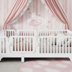 Full Floor Bed with Slats and Fence 26 Full Floor Bed with Slats and Fence