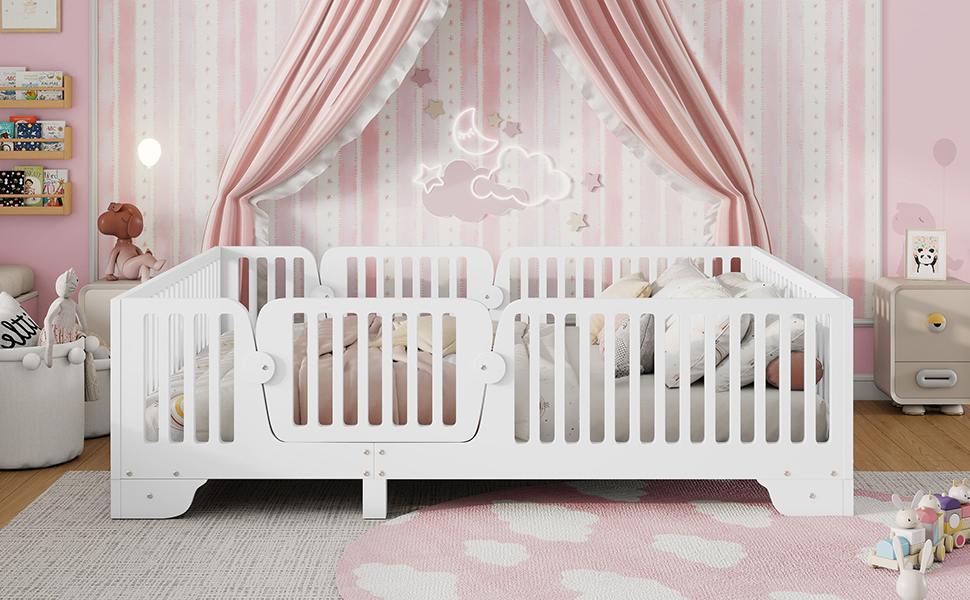 Full Floor Bed with Slats and Fence 9 Full Floor Bed with Slats and Fence