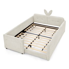 Full Size Upholstered Platform Bed with Cute Rabbit Ear Shaped Headboard