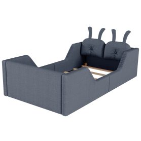 Twin Size Upholstered Platform Bed with Rabbit Cushion