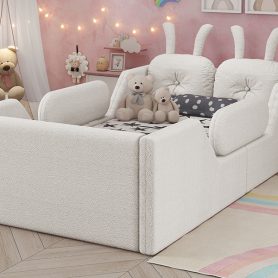 Twin Size Upholstered Platform Bed with Rabbit Cushion 32 Twin Size Upholstered Platform Bed with Rabbit Cushion