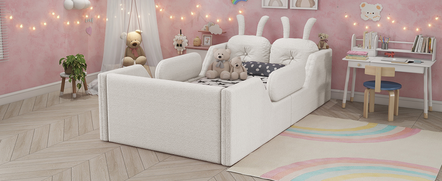 Twin Size Upholstered Platform Bed with Rabbit Cushion 17 Twin Size Upholstered Platform Bed with Rabbit Cushion
