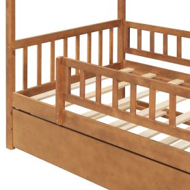 Wooden Twin Size House Bed With Twin Size Trundle