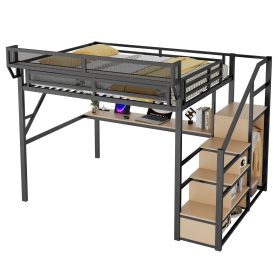 Queen Size Metal Loft Bed with Desk, Charging Station, Stairs and Light 30 Queen Size Metal Loft Bed with Desk, Charging Station, Stairs and Light