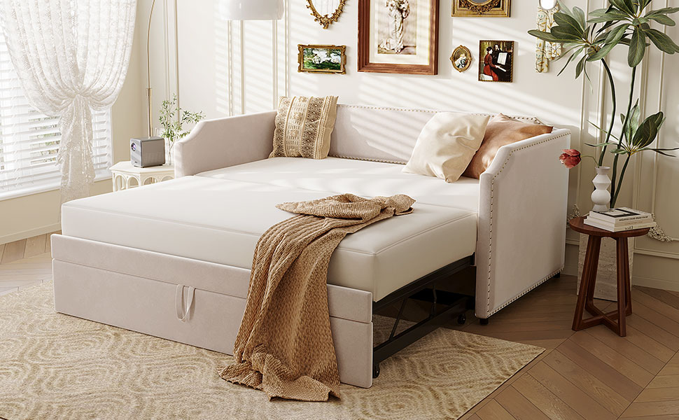 Twin Size Velvet Upholstered Daybed with Pop Up Trundle 22 Twin Size Velvet Upholstered Daybed with Pop Up Trundle