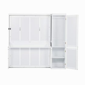 Queen Size Wood Murphy Bed With Wardrobe, Desk, Gas Struts and Charging Station