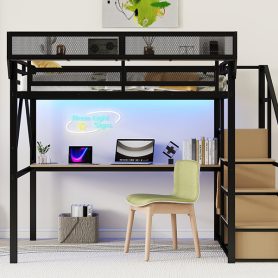 Full Loft Bed With Desk, Charging Station, Stairs And Light 41 Full Loft Bed With Desk, Charging Station, Stairs And Light