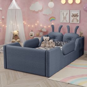 Twin Size Upholstered Platform Bed with Rabbit Cushion