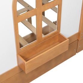 Full Size House Bed with 2 Large Drawers, Side Bookshelf with LED Strip