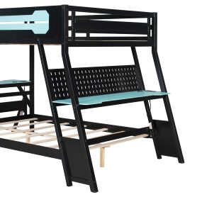 Full Size Bunk Bed with Two Built-In Gaming Desks, USB Desktop Ports & Pegboard Organizer